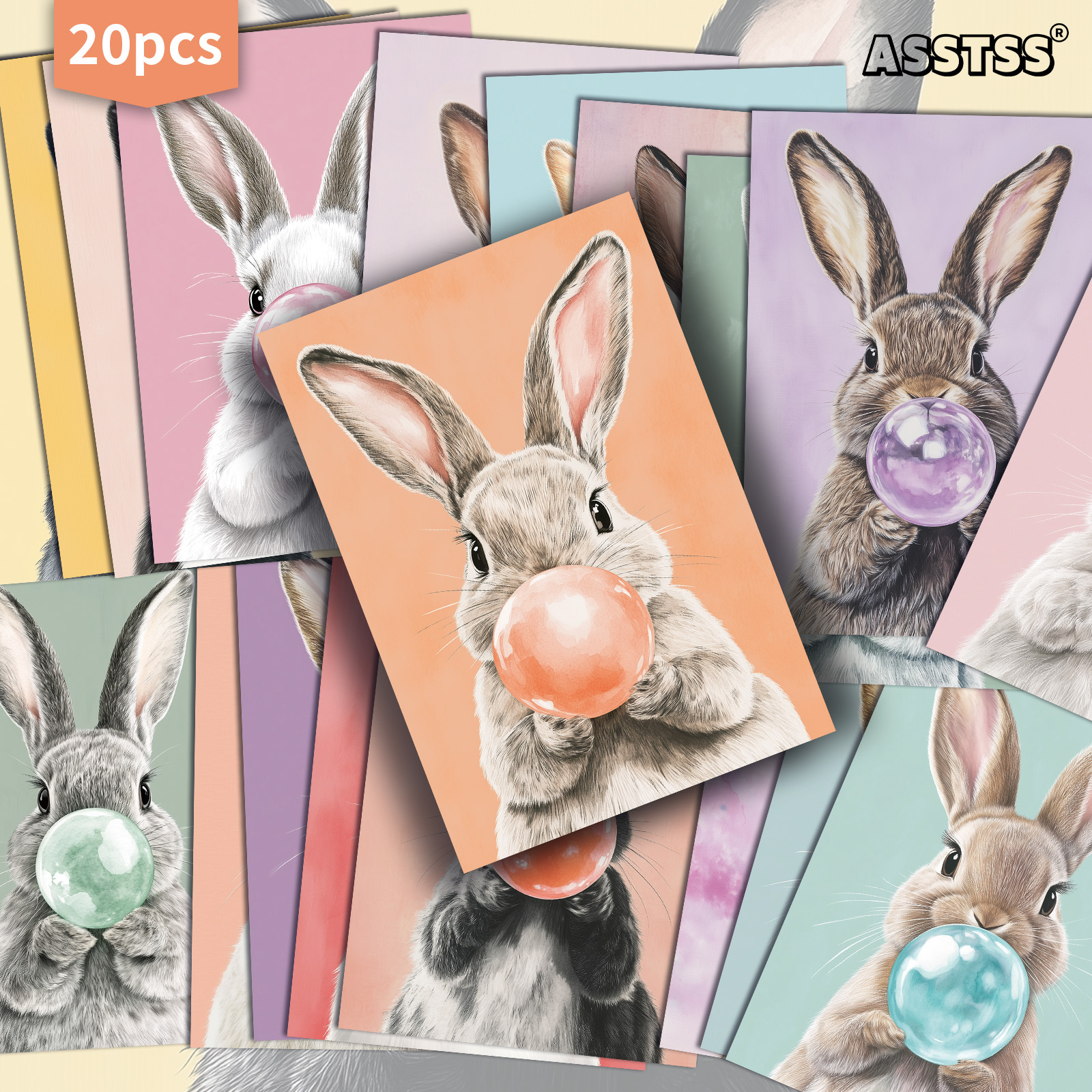 E-shop 20er-Pack ASSTSS Aquarell-Häschen bunte Blasen Geschenkkarten - 4x6 Zoll Junk Journal Papier, klassische -Illustrationen, sammelbare dekorative