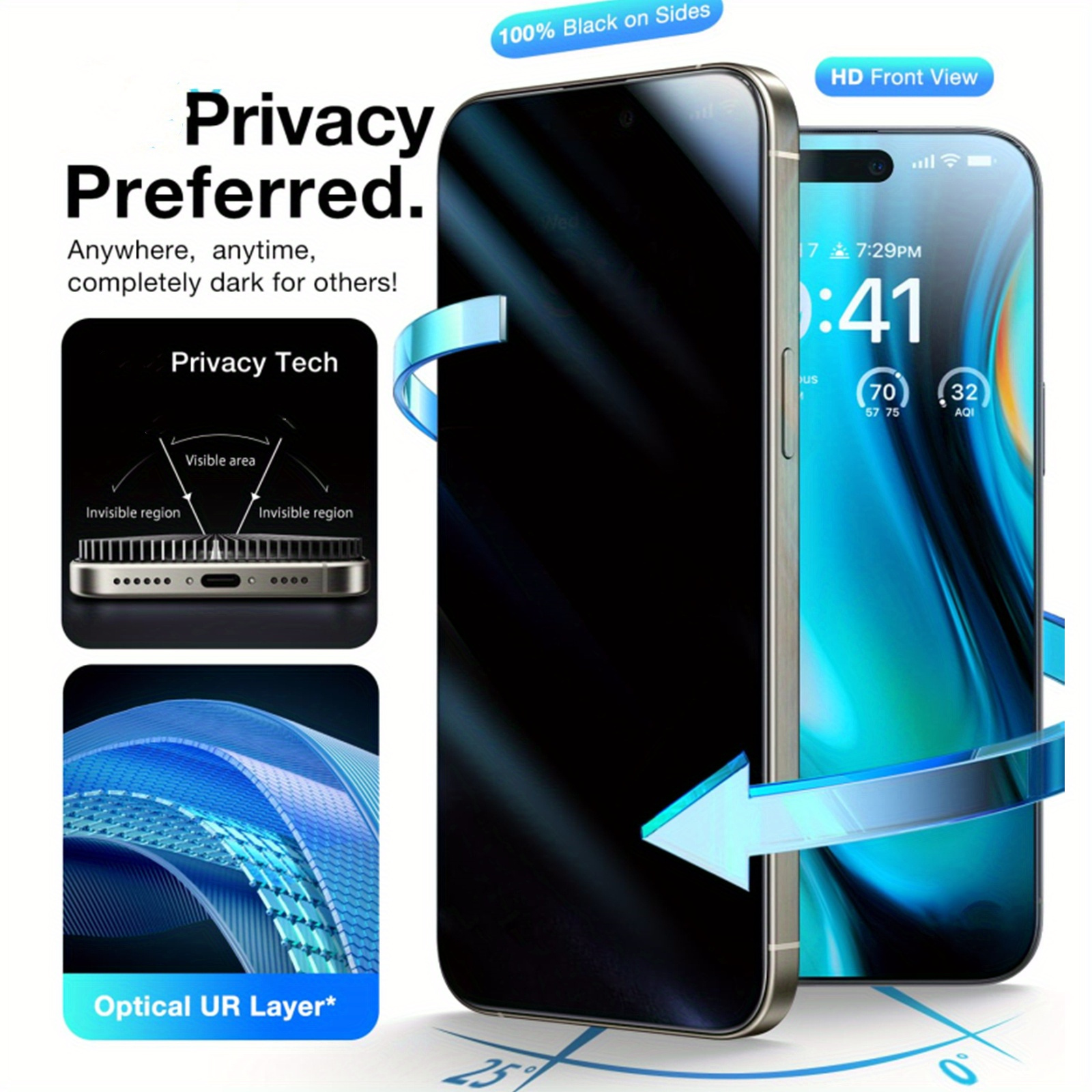 3pcs Privacy Protection Screen Protector for iPhone 13 14 15 16 Pro Max Glass Privacy Protection Tempered Glass for iPhone 11 12 13 14 15 Plus Full Cover Anti-Peeping Glass for iPhone 11 12 13 14 15 16 16e Glass