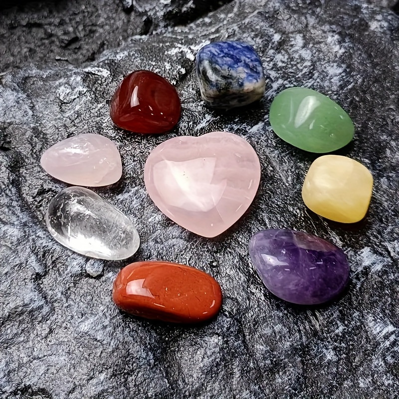 Artificial Crystal Seven Chakra Set with Raw Stone Pendant