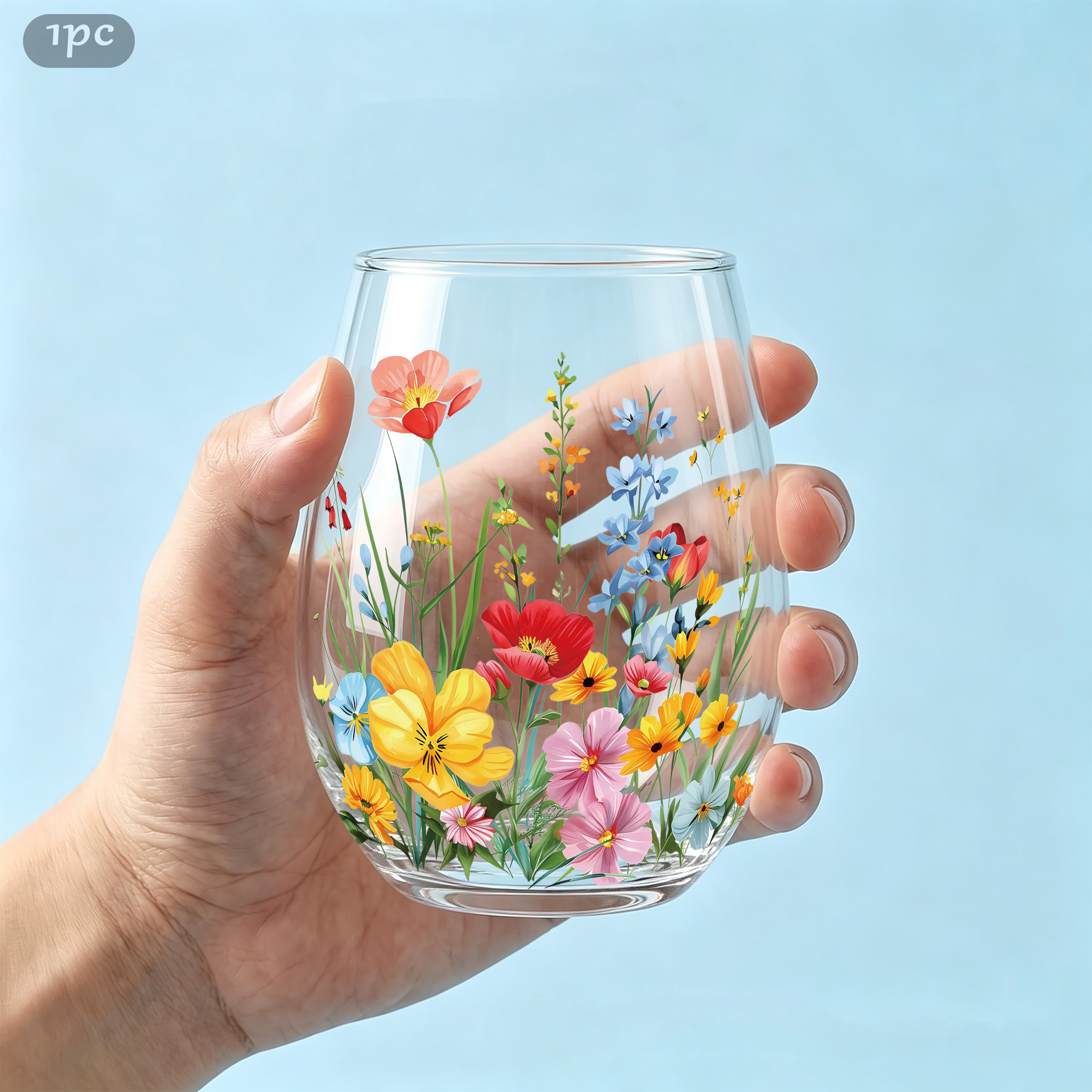 TEMU 1pc Mixed Color Pattern 350ml Egg-shaped Glass, Drinking Glass, Stemless Wine Glass, And Whiskey Glass, Scratch-resistant, Reusable And