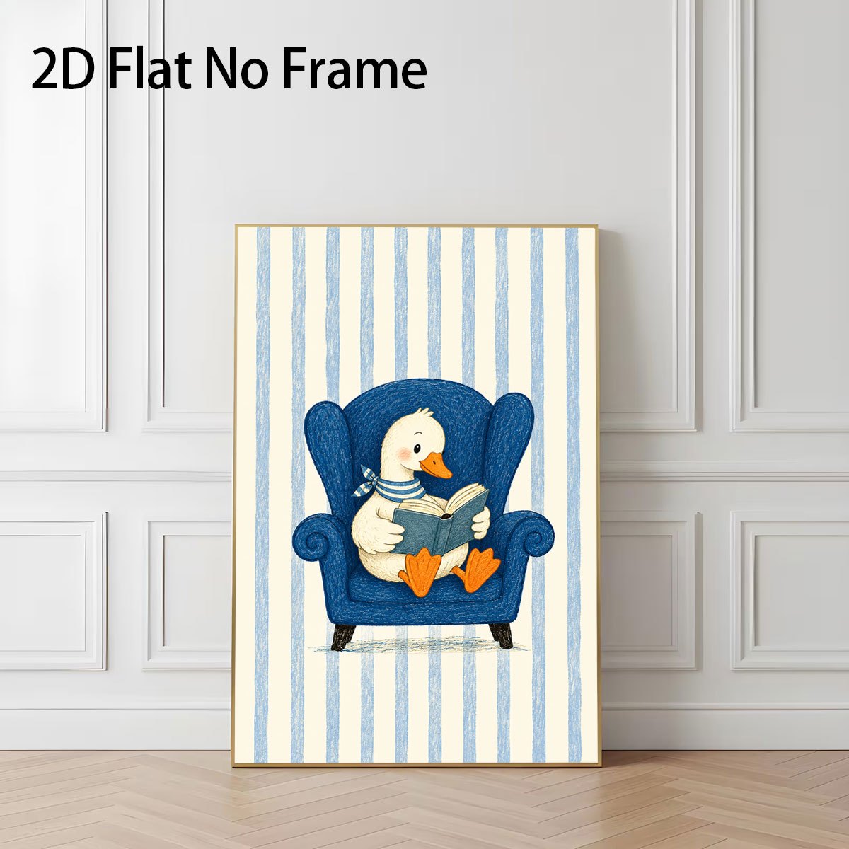 Light Blue Striped Little Duck Poster for Reading Theme Decor