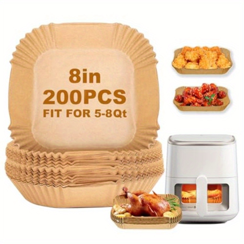 air fryer paper liners 200pcs parchment paper 8 inch sheets square air fryer disposable liner for 58  fryer baking roasting microwave nonstick and oil proof for easy  -stick, oil proof, compatible with 5-8  fryers, oven, microwave, toaster - heavy-duty parchment paper sheets for easy  , fits large families & commercial kitchens - disposable baking, roasting, frying liners, kitchen essentials,  , oilproof Product details 0