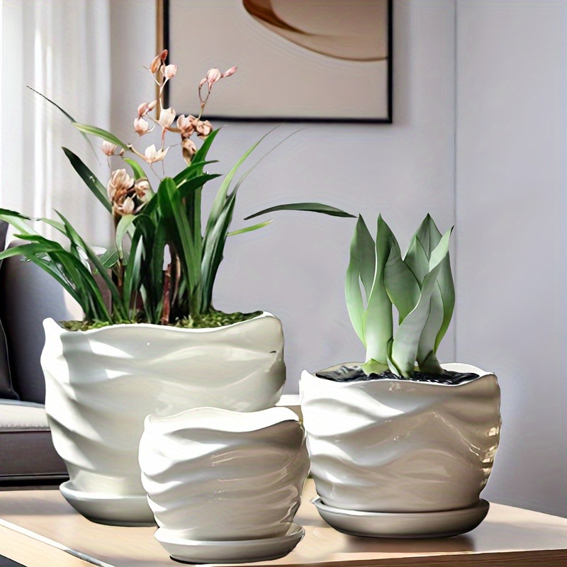 3pcs boho ceramic flower pots drainage holes bohemian - Temu Oman