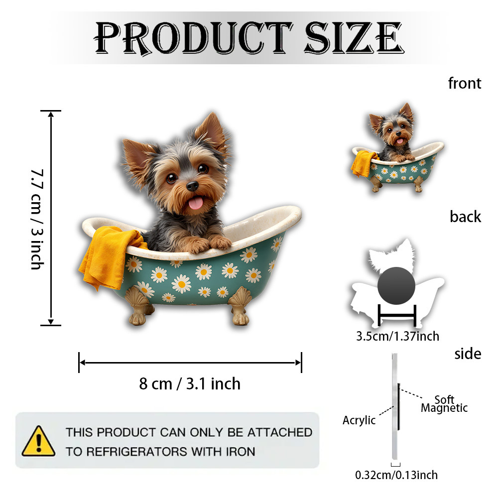 TEMU Aimant Yorkshire Terrier EGTLAJ 1 pièce, convient aux des chiens, baignoire vintage avec motif floral et chiot, aimants de réfrigérateur en