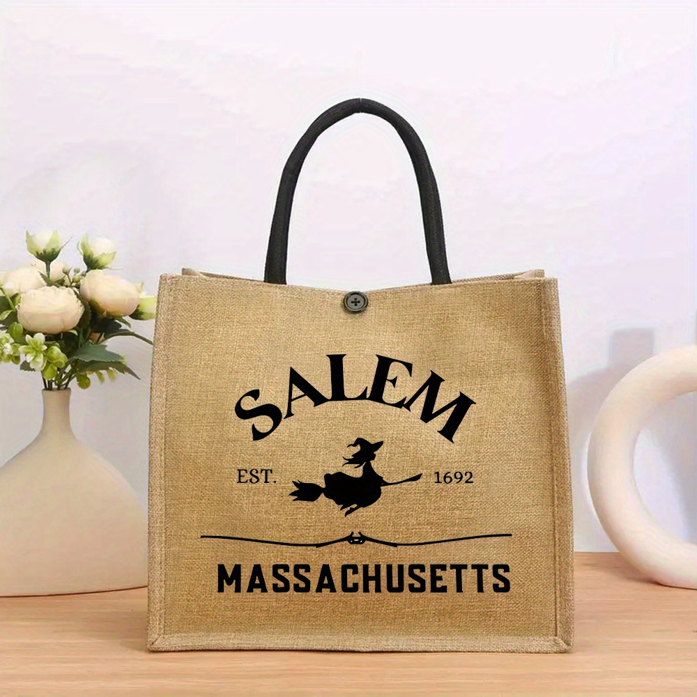 E-shop Leinen-Tragetasche, Halloween-Tragetasche, Trick-or-Treat-Tasche, Einkaufstasche, Modische Handtasche, mit Schnallenverschluss, Leichte Schicke