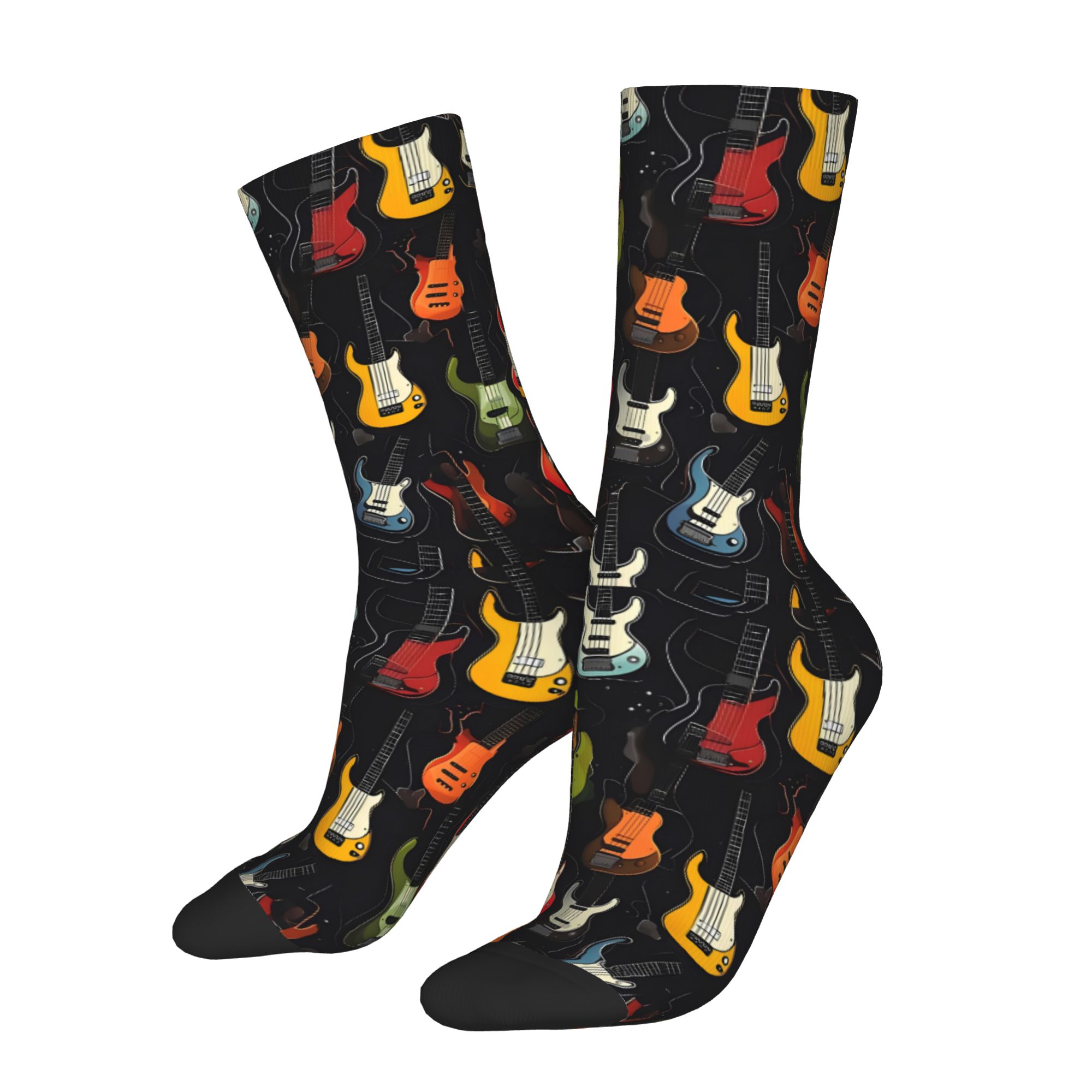 TEMU 2d Print Design Music Notes Guitar Men's Socks Novelty Crew Sock Pattern Printed