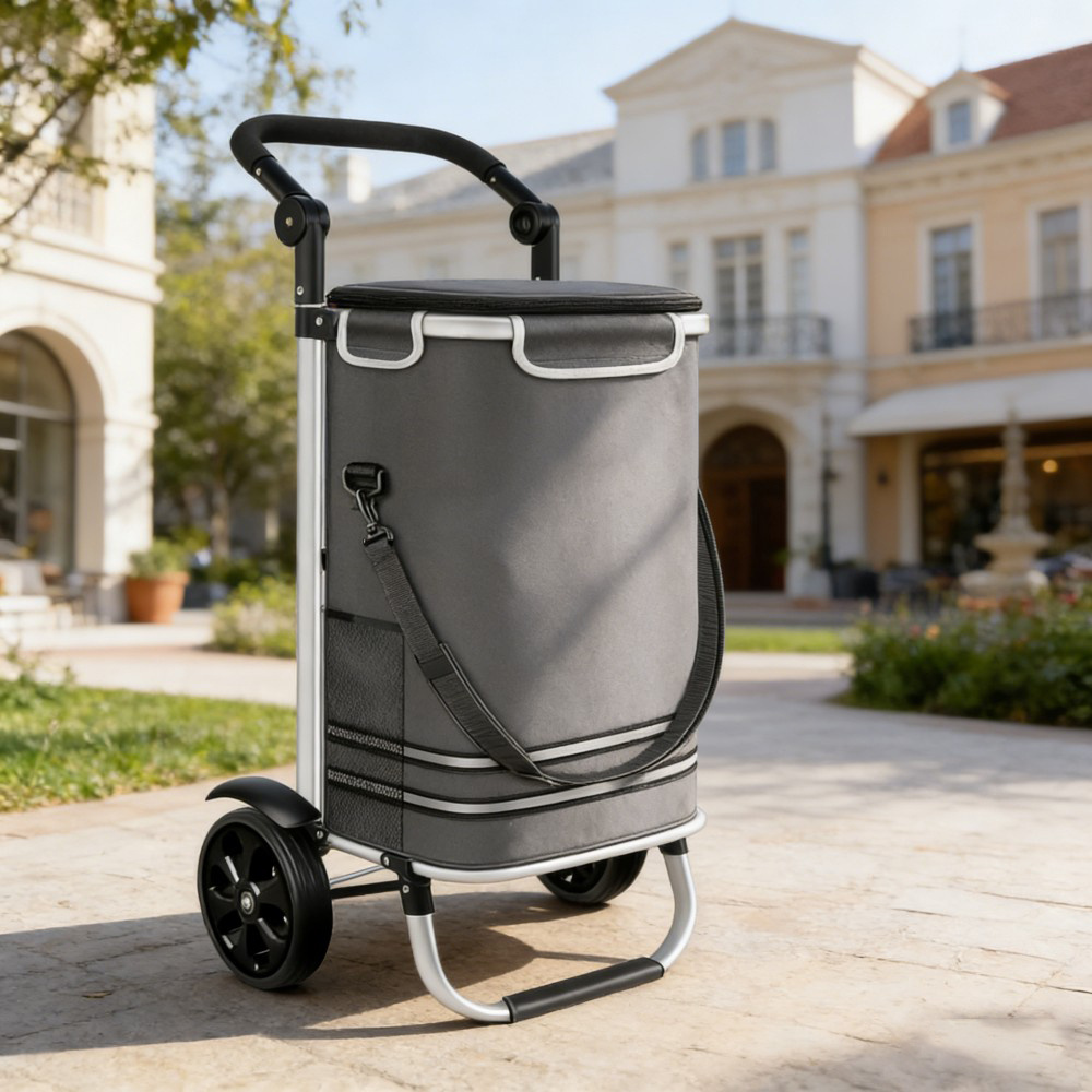 Foldable 3-in-1 Shopping Trolley; 56 Including Cooling Compartment; Transport Cart Shopping Trolley Shopping Cart Shopping Bag (grey)