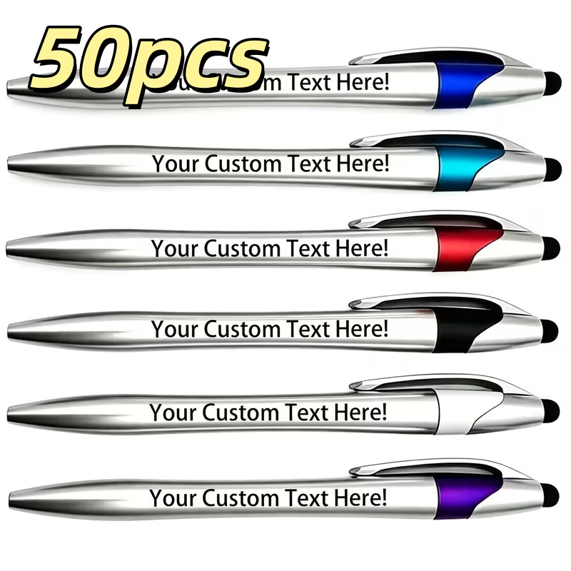 TEMU Custom 50-pack Personalized Retractable Ballpoint Pens, Black Ink Refills, Black Ink, Mix, Medium Tip For Smooth Writing, Laser Engraved, Self-