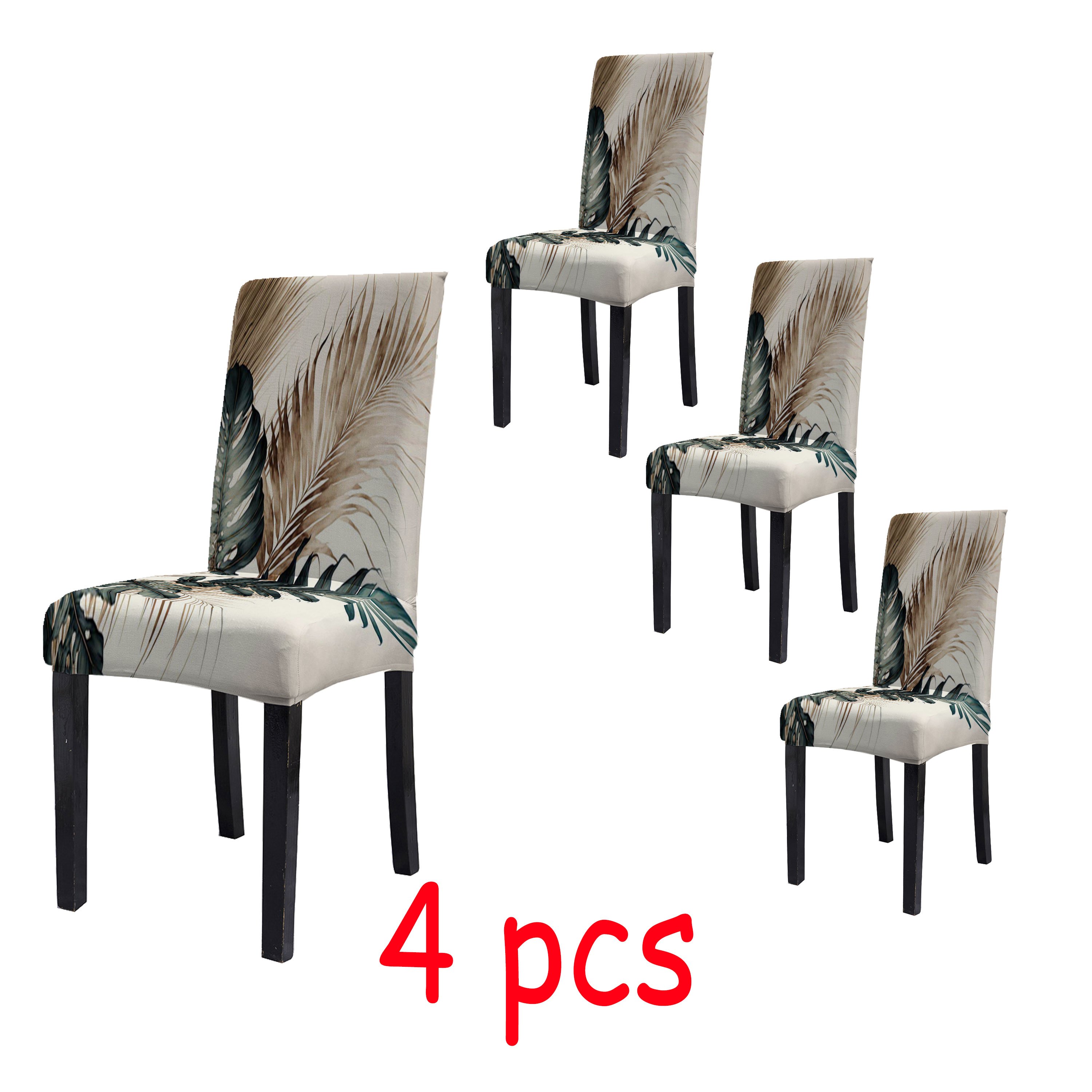 Image of 2/4/6pcs Modern Elastic Dining Chair Cover, Golden Palm Leaf Print Chair Cover, Removable Chair Protection Cover, Suitable For Living Room Kitchen Home Decoration