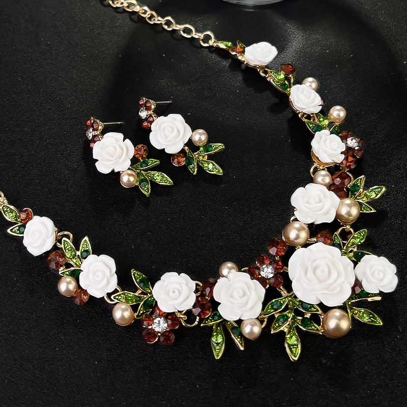 TEMU 3pcs/ Set Flower Earrings Necklace Set, Men Women Wedding Jewelry Set Birthday Gift