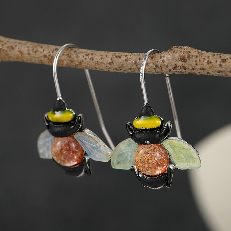 TEMU Boucles d'oreilles Boho Chic en verre d'abeille, parfaites pour les fêtes de et les vacances , accessoire unique de la nature