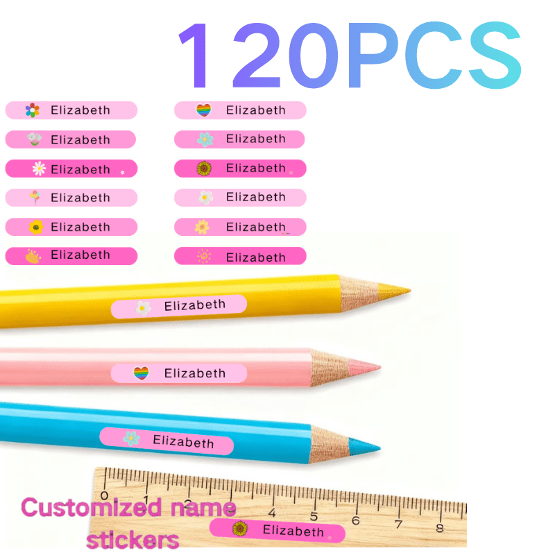 Back-to-school Custom Pink Name Stickers - Floral Patterns, Pp Synthetic Paper, Dual Size, & Tear-resistant, Campus & Office Supplies