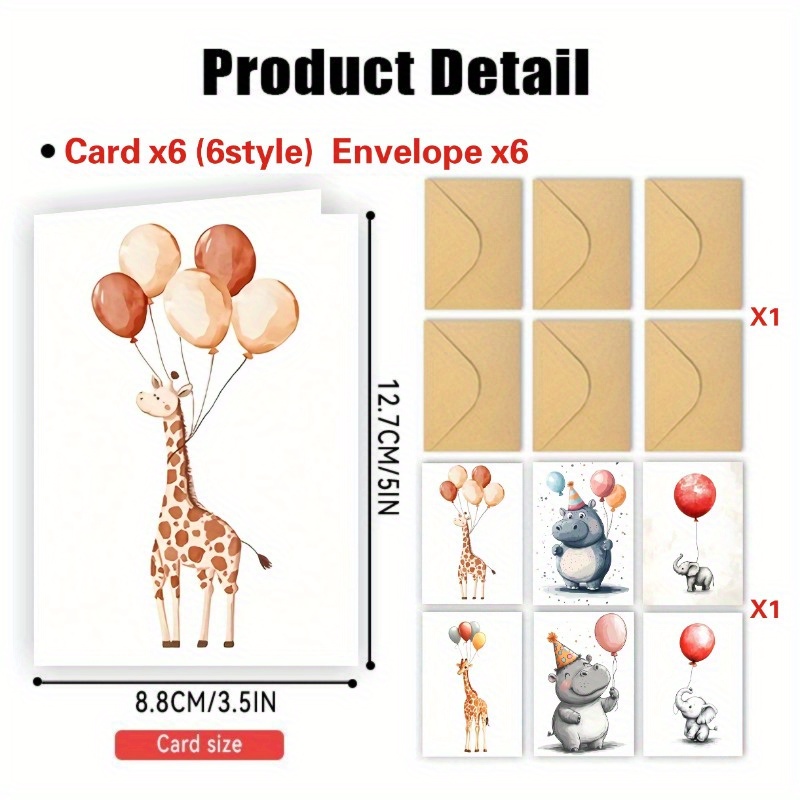 Image of A Set Of 12 Birthday Greeting Cards (including Envelopes) Featuring Colorful Elephants, Giraffes, And —perfect For Sending Wishes And Messages To Family, , Colleagues, And