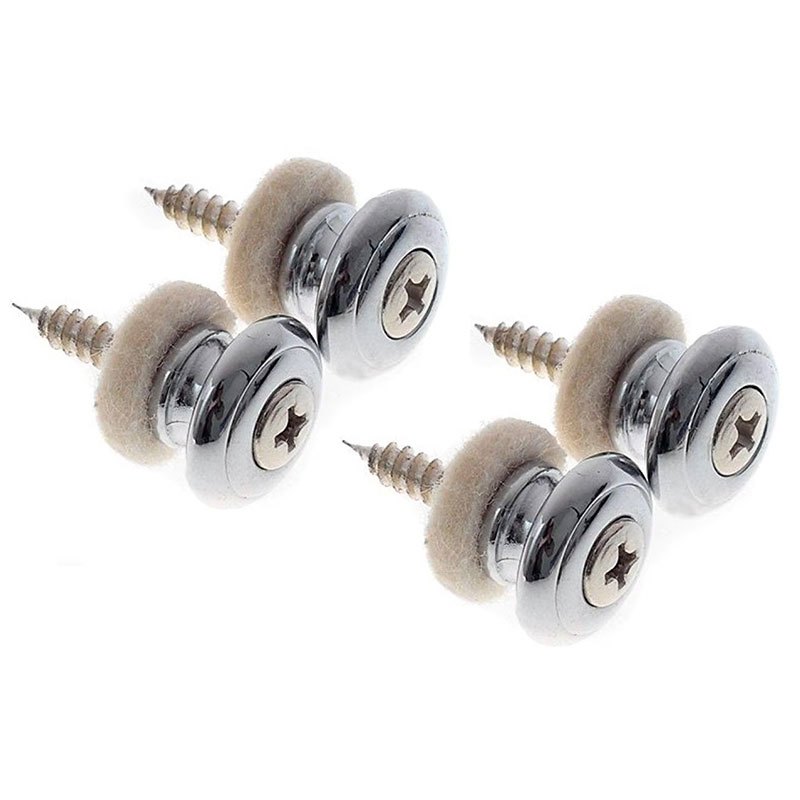 E-shop Set mit 4 Pilz-förmigen Schnallen für Gitarrengurte, inklusive Endknöpfe, Gurtschließen, Chrom-Endstifte und Filzabstandhalter, entwickelt für