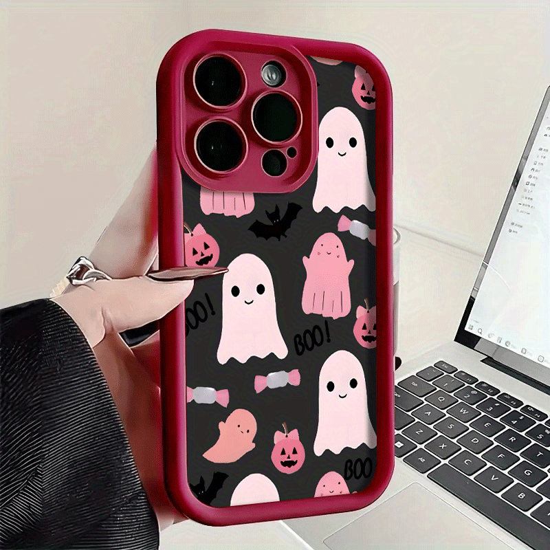 Burgundy Black and White Pink ghost TPU Shockproof Full Cover Precision Protective Case for Apple iPhone16promax, 16 15pro 14PLUS 13 12Pro 12mini 13 mini 11 Pro Max X XSMAX Pattern Printed Phone Case, Easter Gift, Christmas Halloween Decoration/Gift for Girlfriend, Boyfriend, Friends or - Image 7