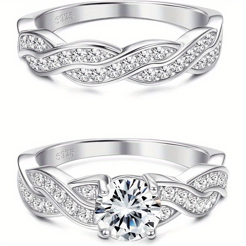Sterling Silver Infinity Ring Set CZ Wedding Engagement