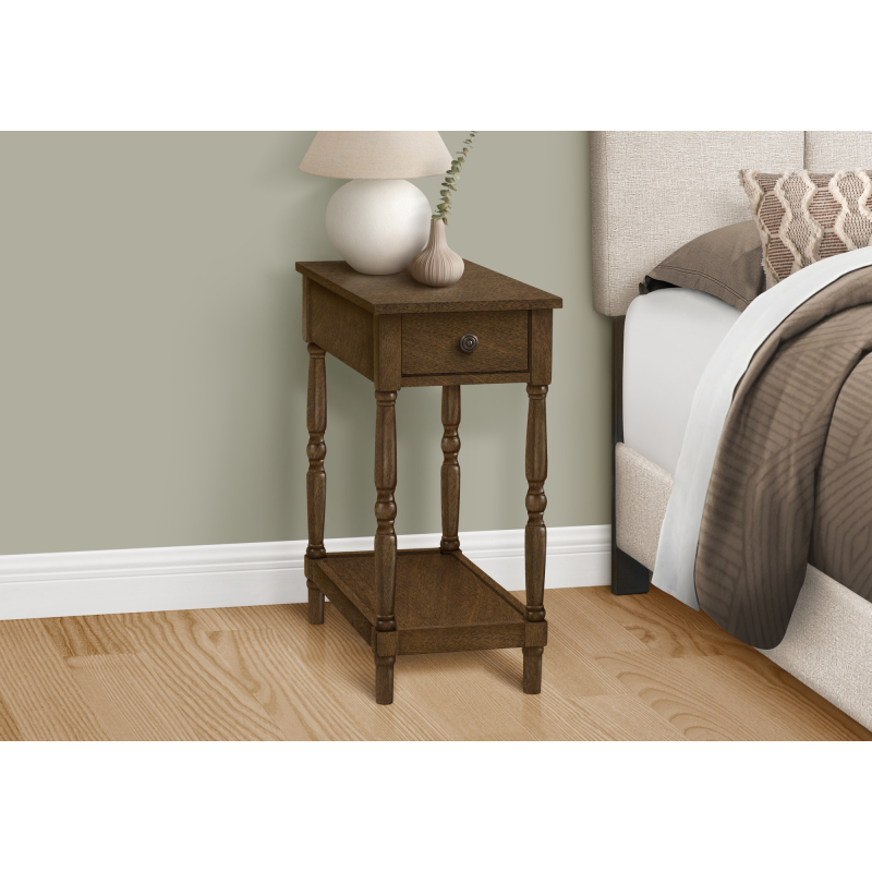 Accent Table 2 Tier End Side Table Nightstand Bedroom Narrow Lamp Storage Drawer Brown Veneer Traditional