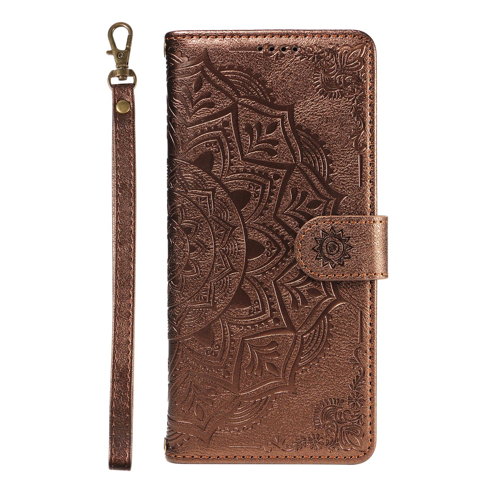 TEMU Phone Case - New Brown Embossed Mandala Magnetic Flip Card Holder And Matching Long/short Strap (optional) Suitable For Galaxy S7 S7 Edge S8 S8