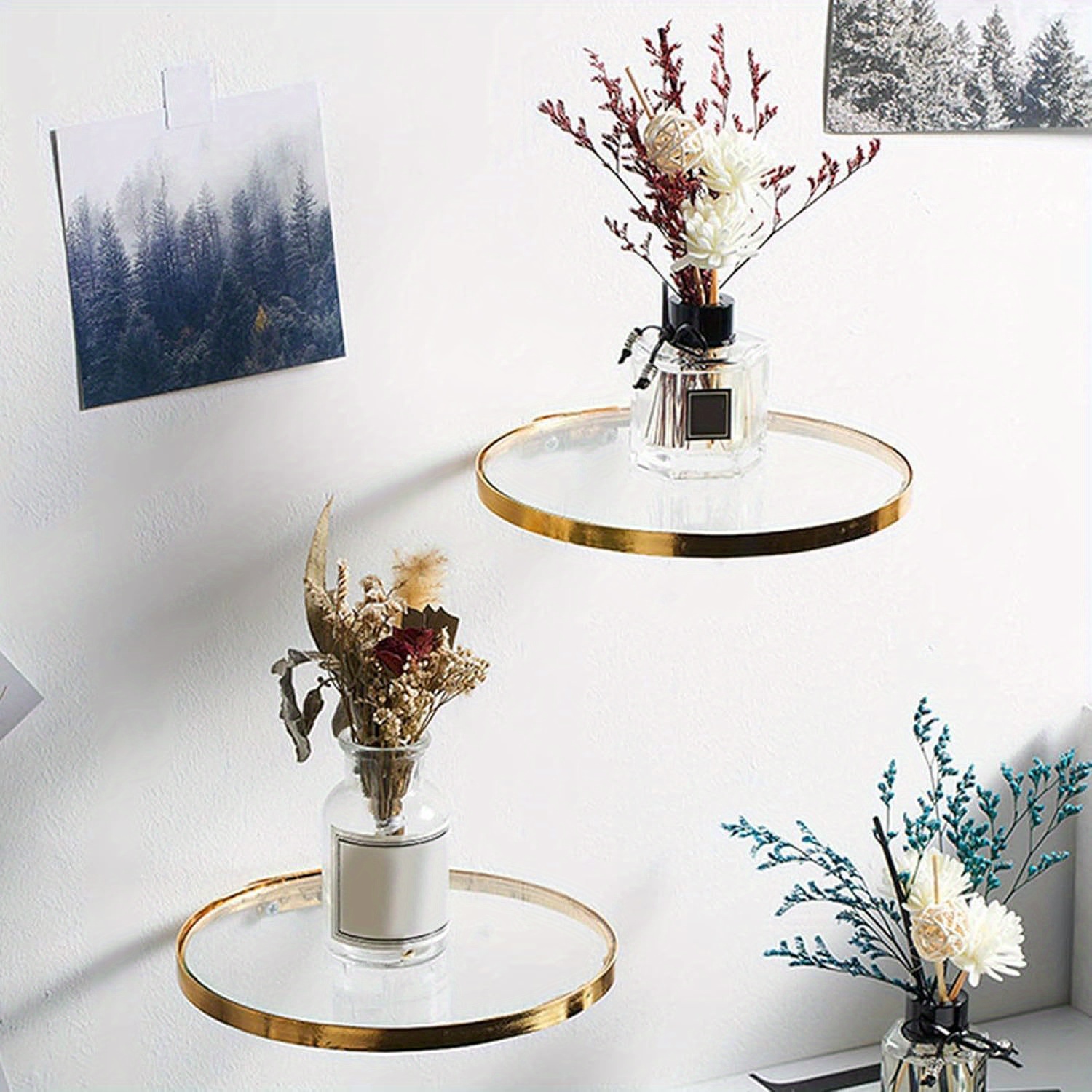 TEMU 2pcs Wall-mounted Round Acrylic Shelves, Floating Display Racks For Photo Frames, Collectibles & Decorative Items