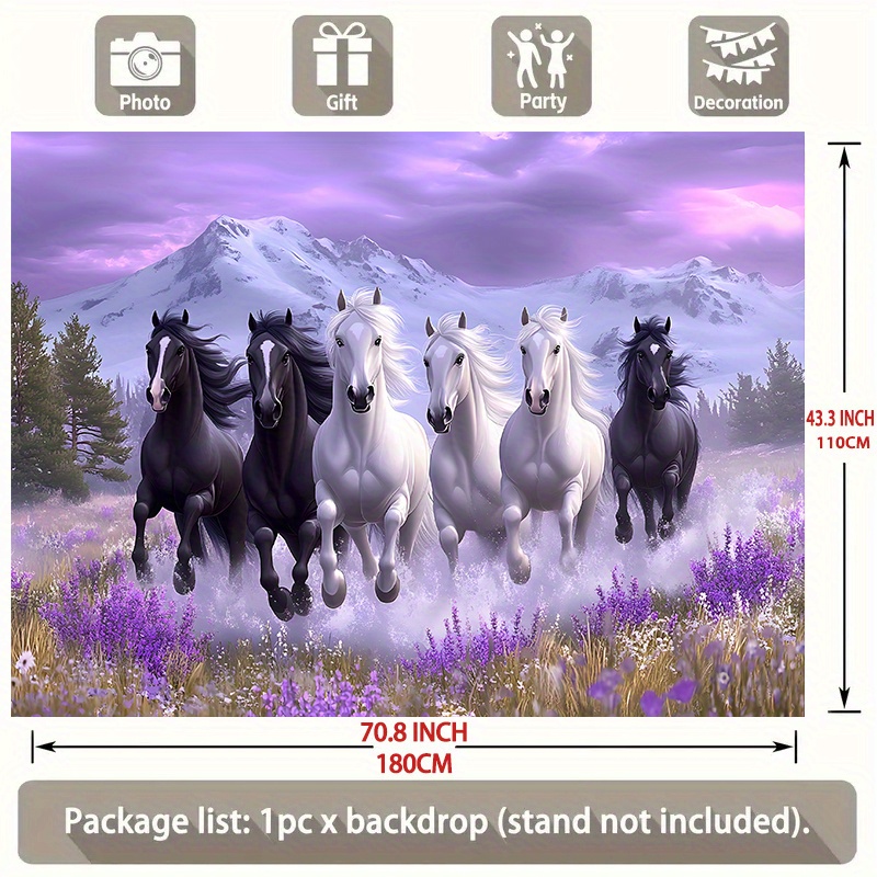 TEMU 2d Flat, Party Banner 1pc, 2d Flat Horse & Background Decoration Background Photo Props, Polyester Banner Decor, Home Decor, Room Decor, Wall