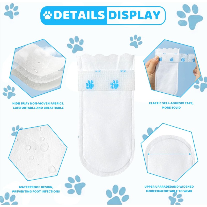 Disposable Dog Boot Covers, 20-Pack Self-Adhesive Adjustable Straps