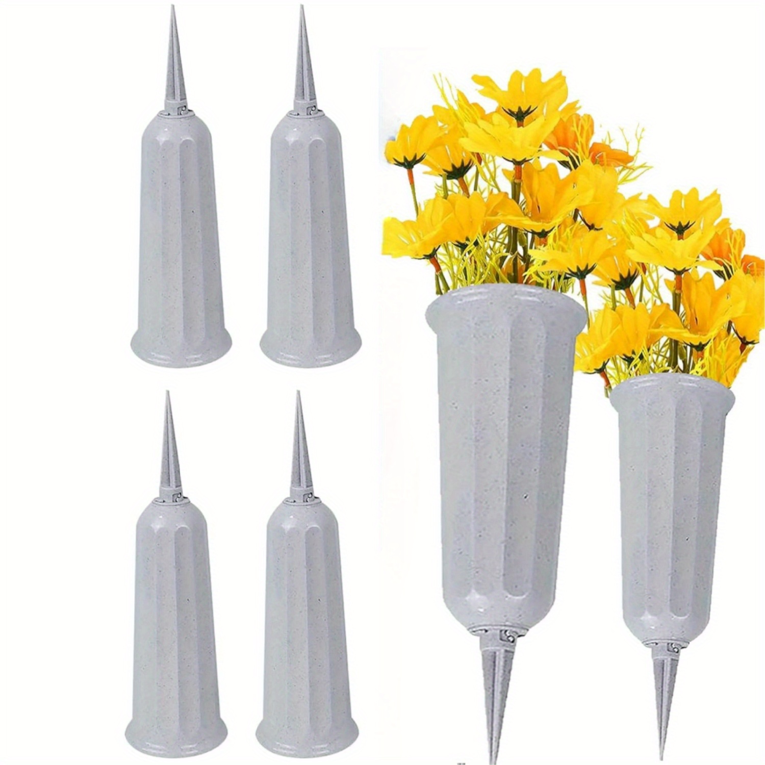 six gray vases with spikes plastic memorial flower vases for graves conical ground vases designed for lawn   and cemetery decorations with artificial flowers