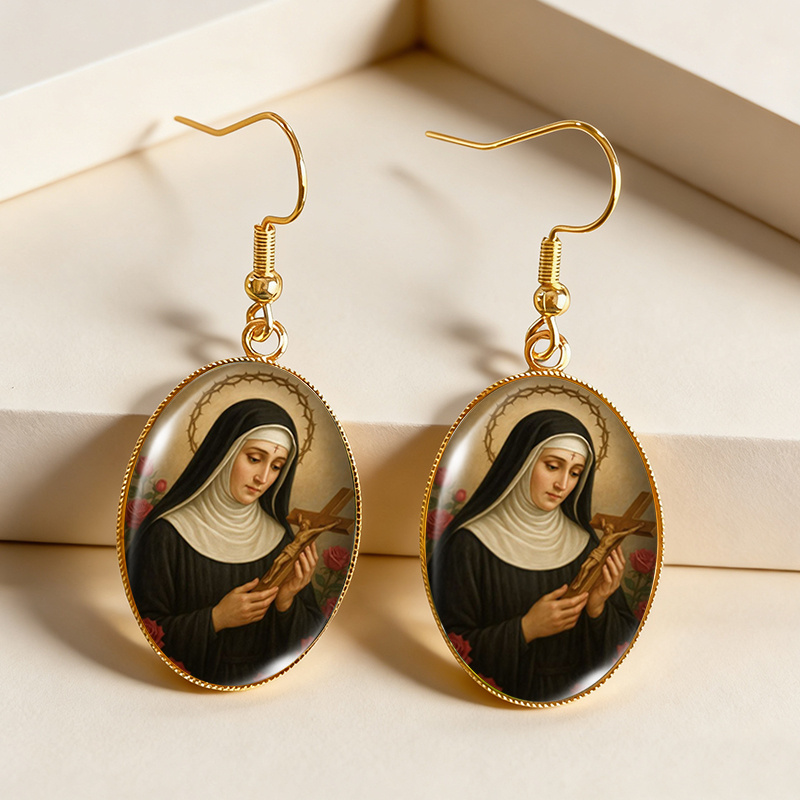 TEMU 1 par de aretes colgantes ovalados dorados con la oración de , joyería de moda con de cristal