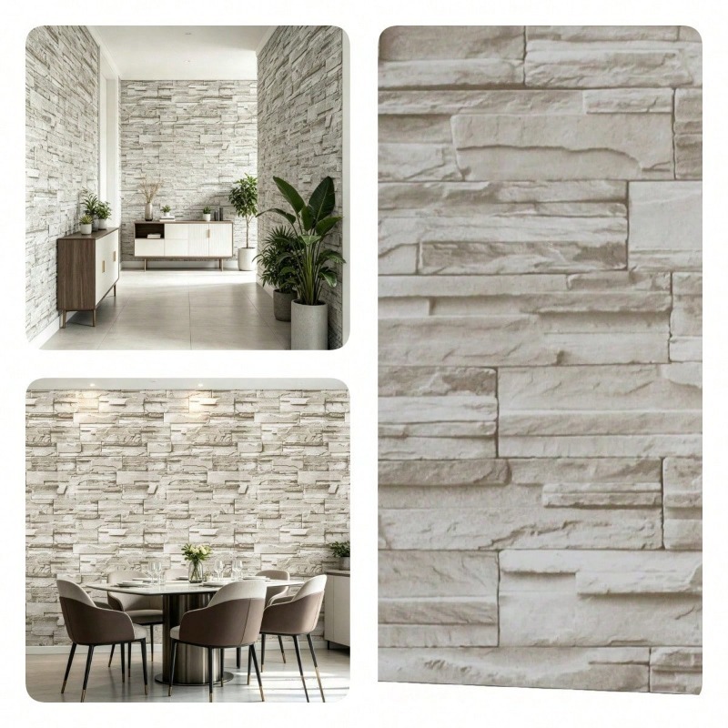 TEMU 1 Roll Light Gray Brick Pattern Wallpaper Self-adhesive, Self-adhesive Brick Wall Panel, Waterproof Modern Retro Wallpaper, To Sand, Removable
