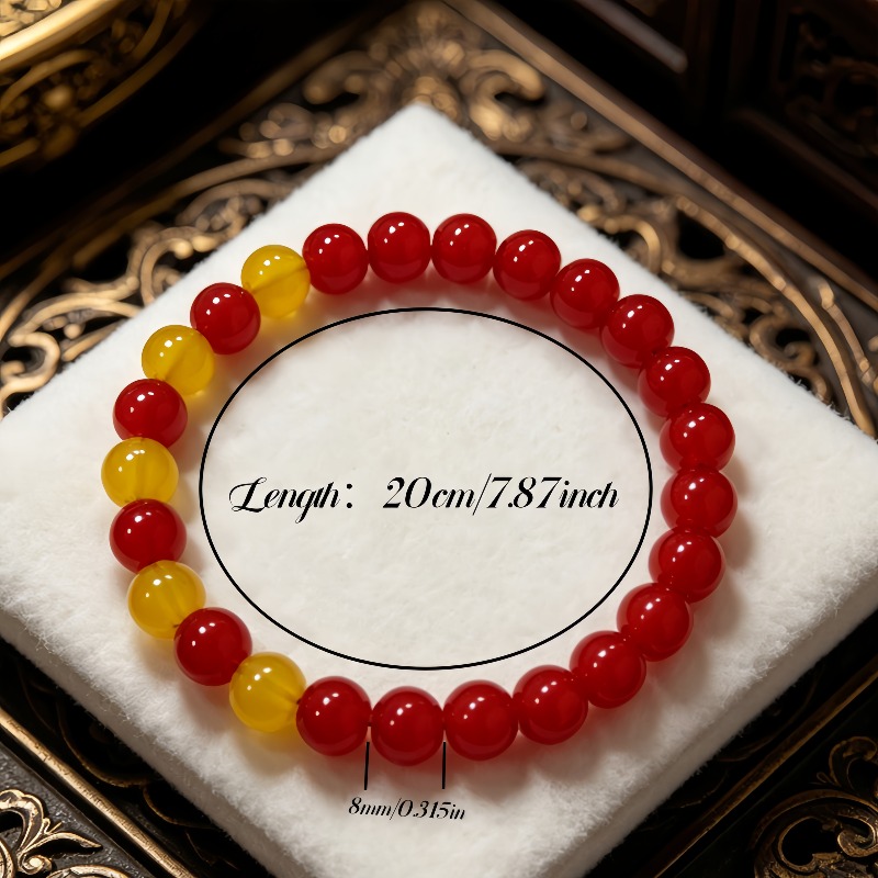 Handmade Full-red Round Bead Aura Bracelet, Gift for Elders