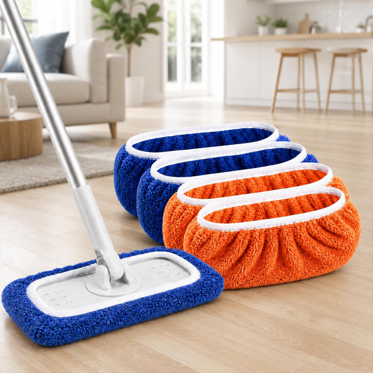 TEMU 4pcs Washable Microfiber Mop Pads, Blue-gray/blue-orange Options, Dual-use For Wet And Dry Cleaning, Absorbent Replacement Mop Cloths With