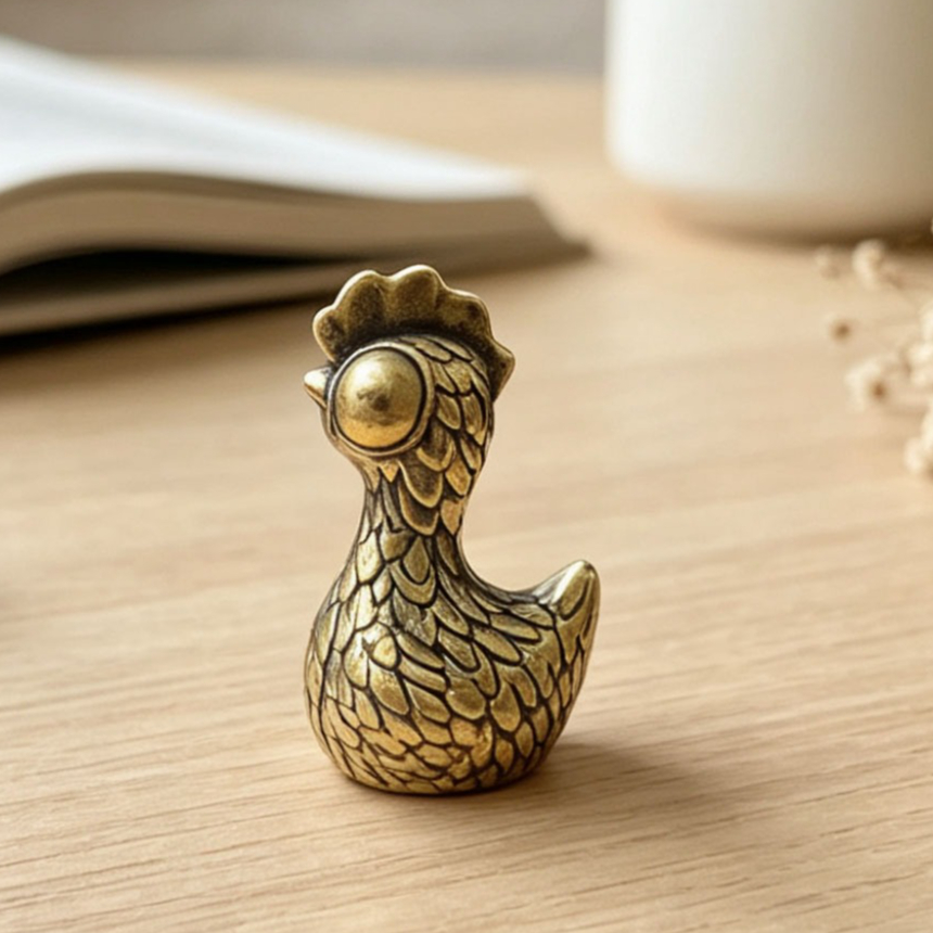 TEMU Retro Distressed Brass Rooster Mini Sculpture Ornament, Metal Zodiac Animal Micro-carving, Western Study Desk Office Desktop Light Luxury Decor