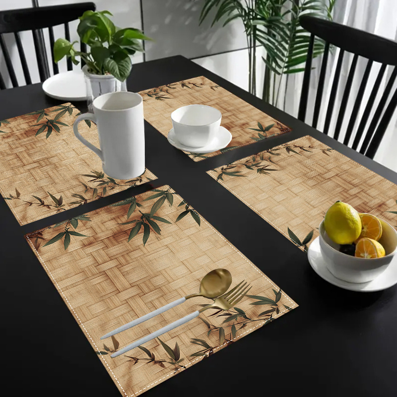 

4pcs, Pattern Linen Placemat, 12*18 Linen Rectangular Table Mat, , , Restaurant , , Café, Table Mat