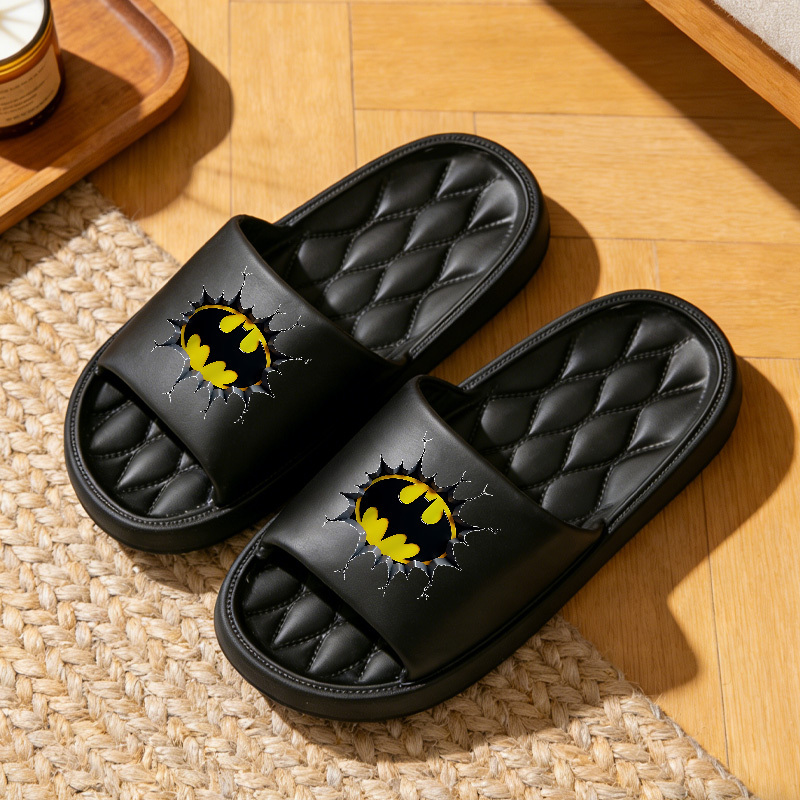TEMU Wb Batman Logo Unisex Plus-size Durable Fashionable Printed Slippers, Suitable For Outdoor Streetwear | Home Showering | Beach Vacations | Pool