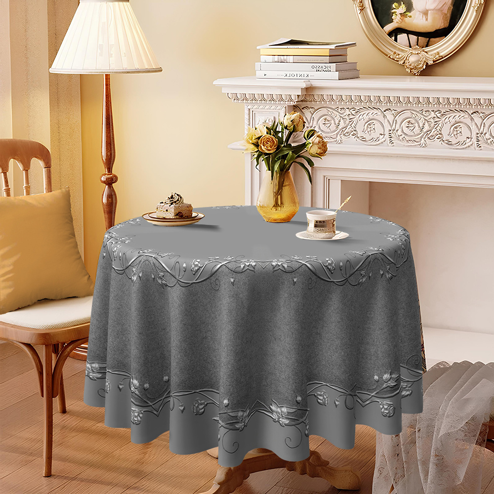 TEMU A 1pc Gray- Classical Vine Floral Exquisite Border Themed Printed Round Tablecloth, Serves Protection, Suitable For Coffee Tables, Party