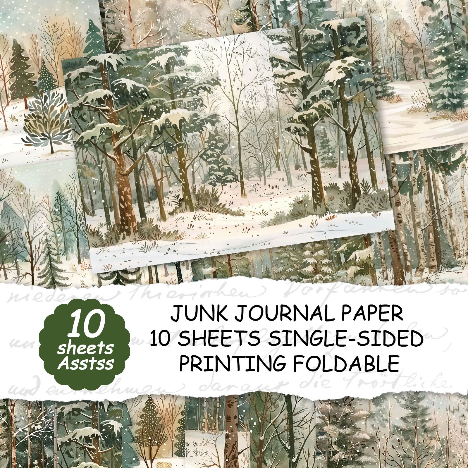 TEMU ASSTSS 10 feuilles de papier A4, style forêt hivernale, couverture de , journal en papier recyclé, journal , artisanat en papier décoratif,