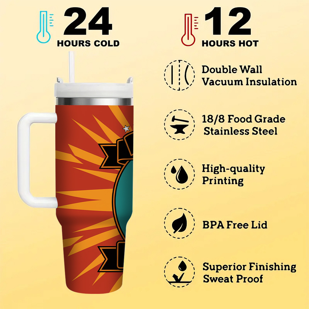 1pc miami football 40oz stainless steel tumbler with straw insulated water bottle rust proof detachable lid sports drinkware 5