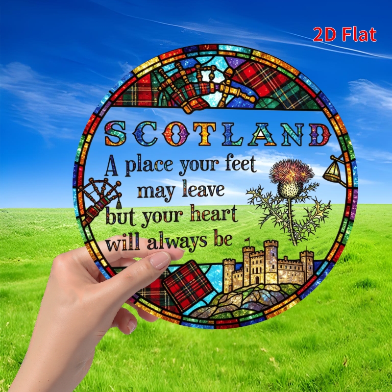 TEMU 2d Flat - (2d-plate) 1pc- Scotland Thistle Design/suncatcher/8'x8' Round Acrylic Decoration Hanging, Perfect For Home And Garden Decor, Ideal