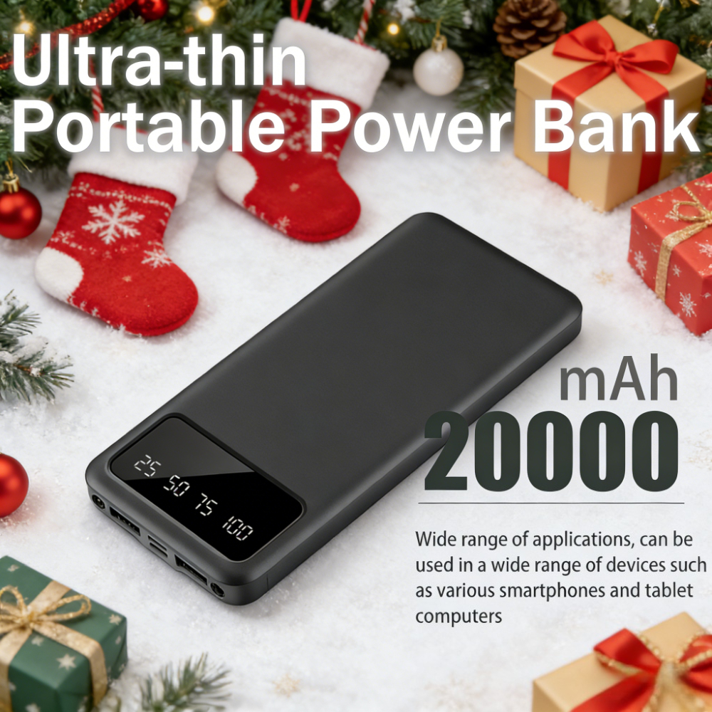 E-shop 20000mAh Tragbare Powerbank mit Dual 5V USB-Anschluss, Reise- Camping-Externer Akku-Set, Geeignet für Handys/Tablets, Weihnachts-