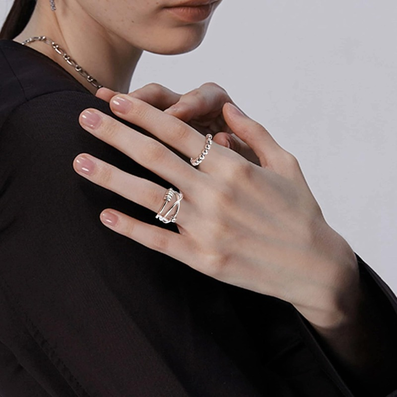 6pcs stainless steel spinner ring anti anxiety fidget rings for women men cool stress relieving spinning moon star rings to match   outfits Product details 0