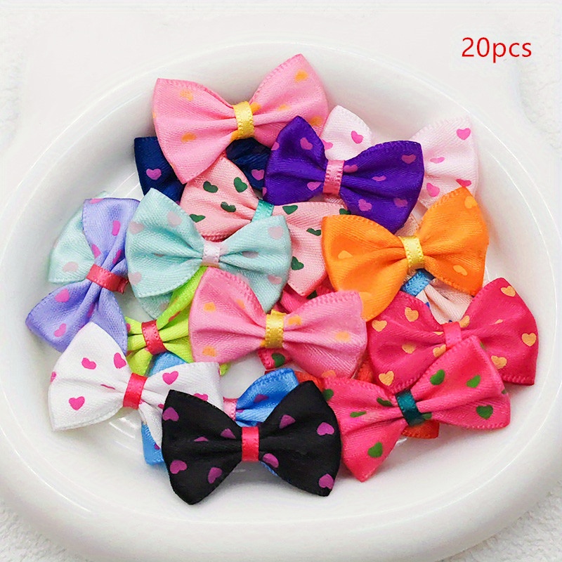 Image of 20pcs Valentine's Day Love Bow With Smooth Heart-shaped Beads Random Color, Gift Box Decoration, Suitable For Handicrafts, Hair Accessory Making - Jewelry Production Display And Packaging Supplies