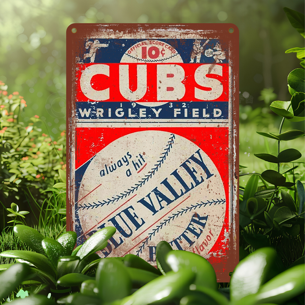 

1pc Vintage Cubs Field Metal Tin Sign, 8x12 Inch, Uv Printed , Multipurpose Aluminum Wall Hanging For Home, Office, Bar, Cafe & Outdoor Decor