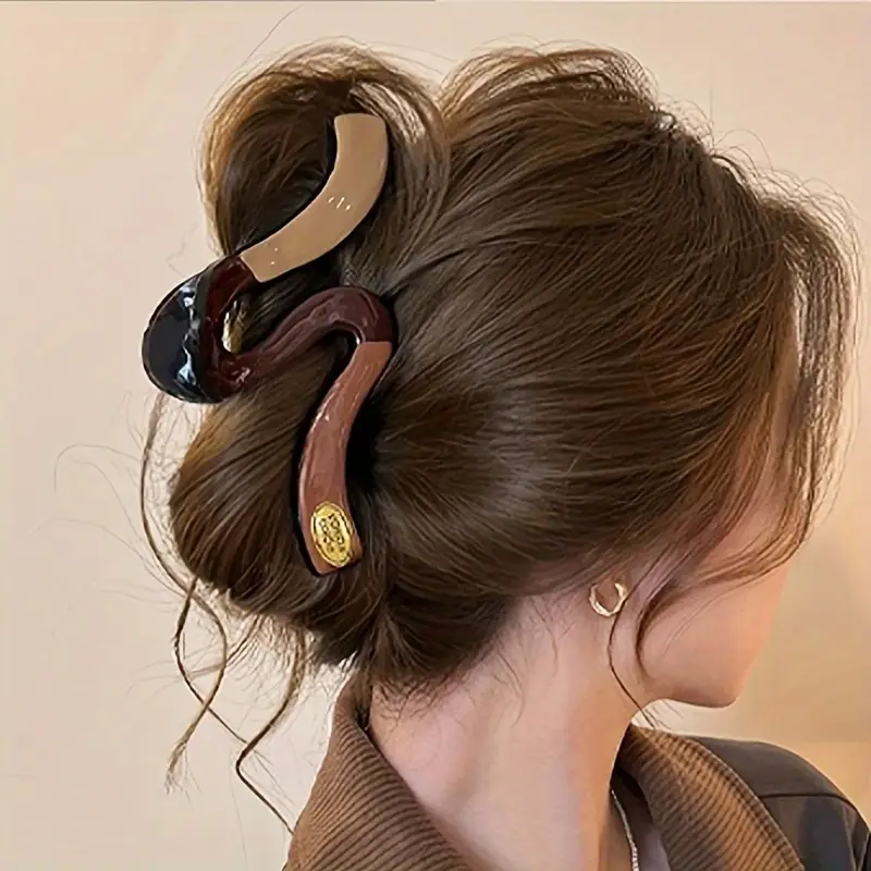 4pcs wave color block claw clip large hair clips for womens high end back head accessories Product details 4