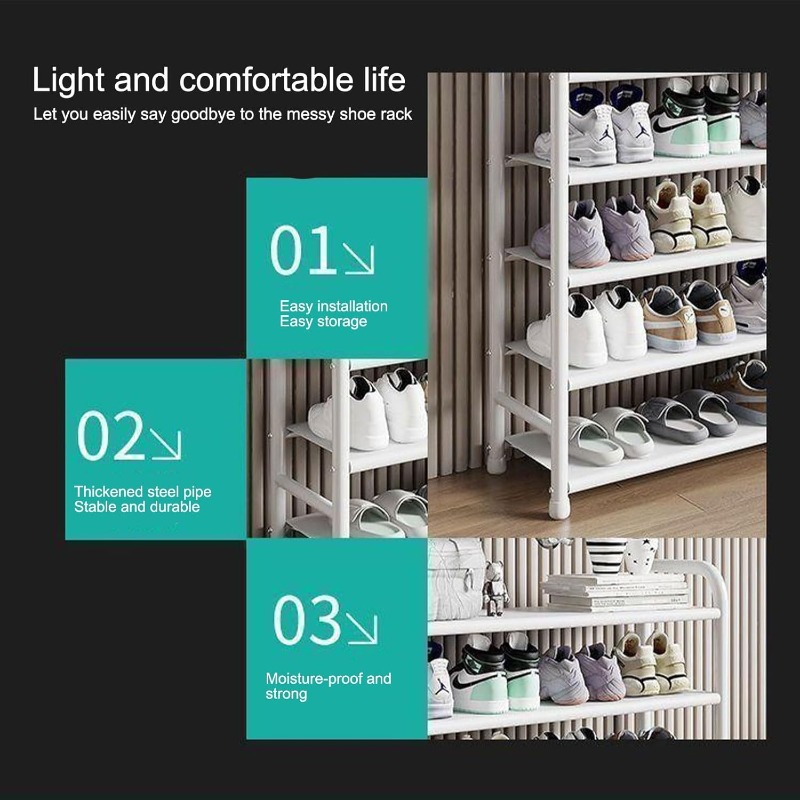 5-Tier Entryway Shelf with Metal Coat Rack And Shoe Rack, Suitable for Front Door Entryway, Entry Shoe Rack with Coat Rack, Multifunctional Entryway Storage Organizer, Suitable for Home, Hallway, Bedroom (White)