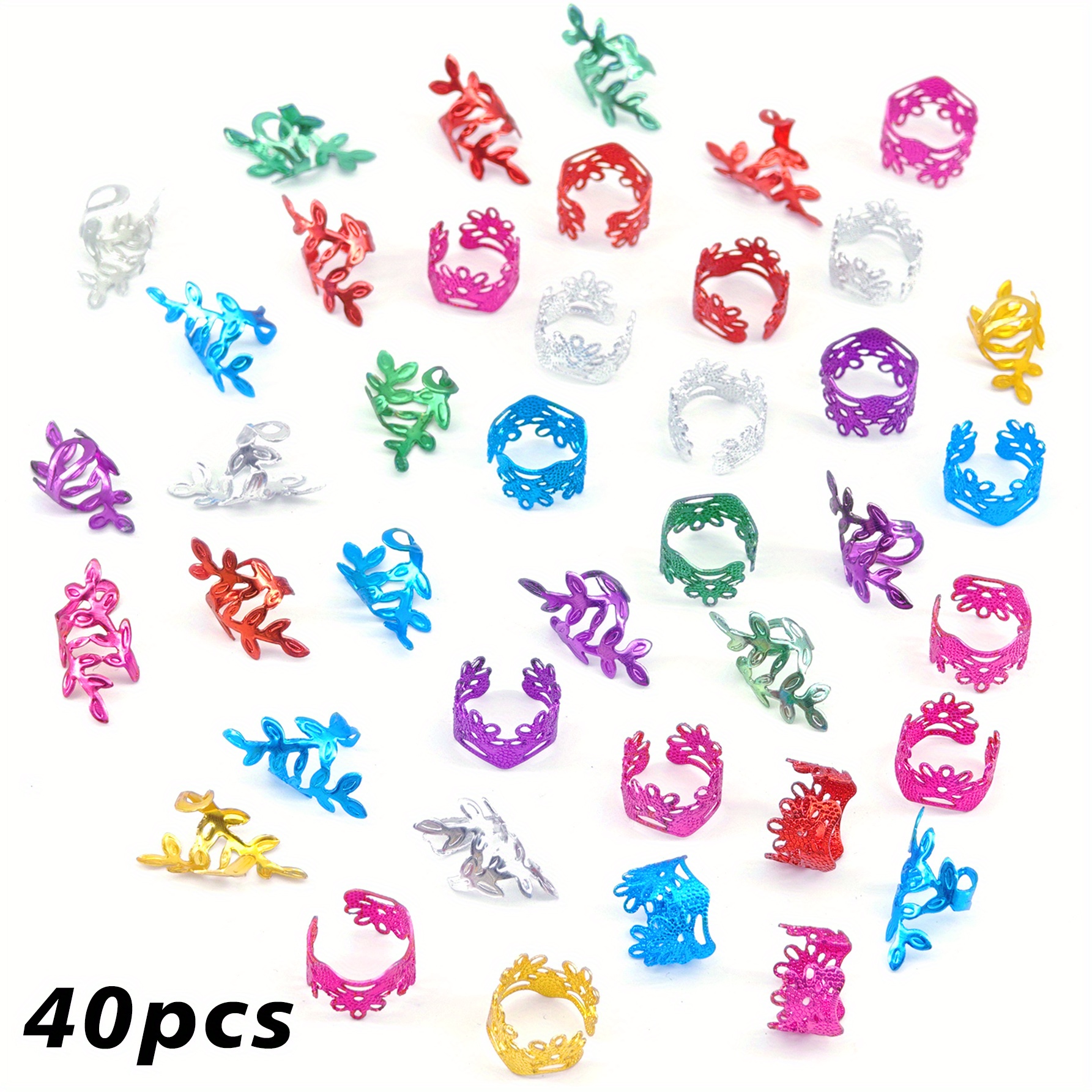 40pcs Mixed Color Flower Braid Hair Clips, Y2k Punk Hip Hop Decorative Hairpins, Gifts Rings & Accessories For Women Girls Music Festival