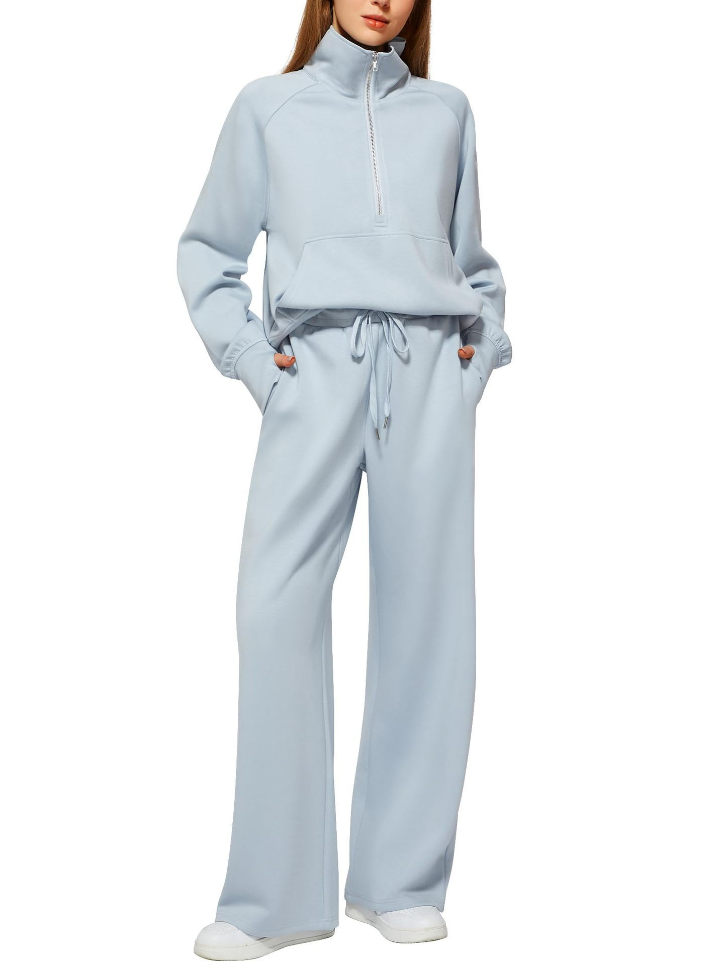 Women's Oversized Half-Zip Sweatshirt and Wide Leg Sweatpants Set