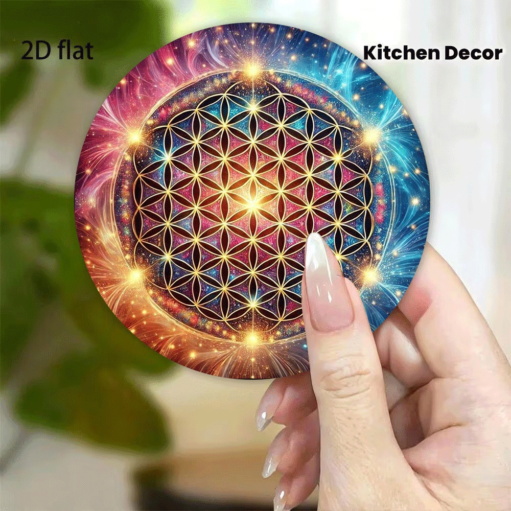 TEMU 1pc, 2d Flat Printed Acrylic Fridge Magnet, Geometry Flower Of , Energy Meditation Decoration, Women's Spiritual Home Decor Gift, 2d Flat