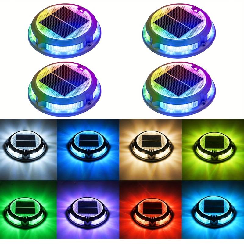 TEMU 4packs Solar Deck Lights | Led Driveway Lights, Solar Powered Dock Light, Blue, Green, Solar Lights, Ip68 Waterproof, Outdoor Road Markers For