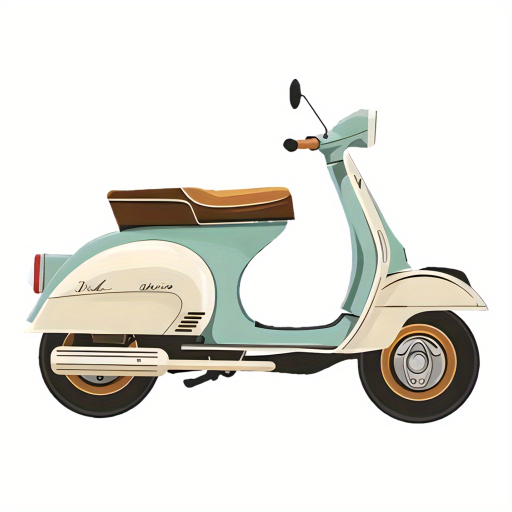 1pc Vintage Scooter Iron-On Transfer Stickers - Cute Retro Scooters with Helmeted & Scooter Trail Design, Washable Polyurethane Decals Suitable for Clothing, Swimwear, T-Shirts, Pillows, Backpacks, Handbags - Easy Application, Mixed Colors