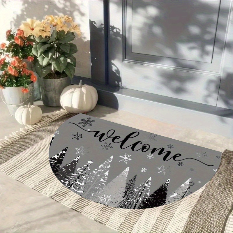 TEMU ()1pcs, 2d Flat, Welcome To Winter Christmas, Merry Christmas, Christmas Tree Pattern Decoration - Door Mat, Easy To Clean, Suitable For Indoor