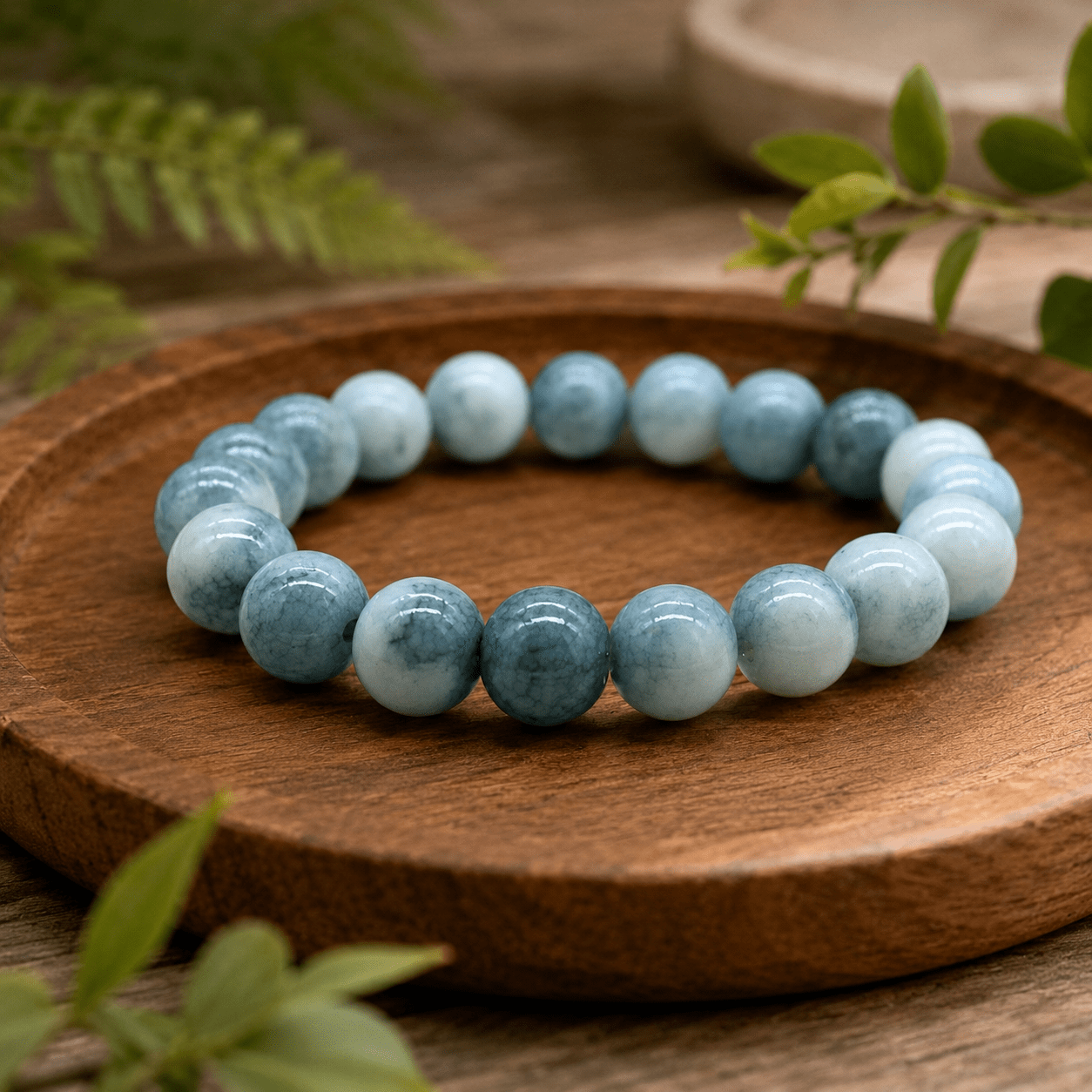 TEMU 1pc 10mm Sky Blue Natural Stone Elastic Bracelet, Suitable For Daily Wear And Casual Outfits, Elegant Handmade Beaded Wristband For Women,
